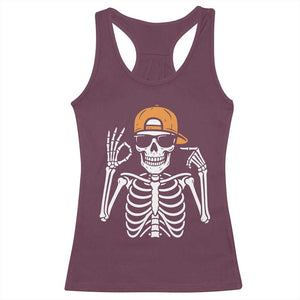 Funny Six Seven 67 Skeleton Gen Alpha Halloween Meme Racerback Tank Top TS11 Maroon Print Your Wear