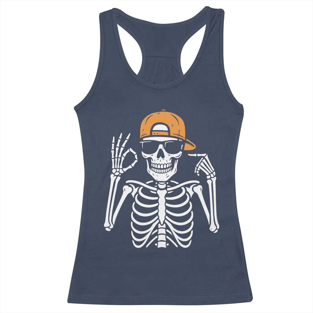Funny Six Seven 67 Skeleton Gen Alpha Halloween Meme Racerback Tank Top TS11 Navy Print Your Wear