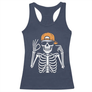 Funny Six Seven 67 Skeleton Gen Alpha Halloween Meme Racerback Tank Top TS11 Navy Print Your Wear