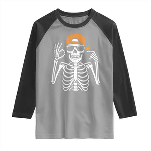 Funny Six Seven 67 Skeleton Gen Alpha Halloween Meme Raglan Shirt TS11 Sport Gray Black Print Your Wear
