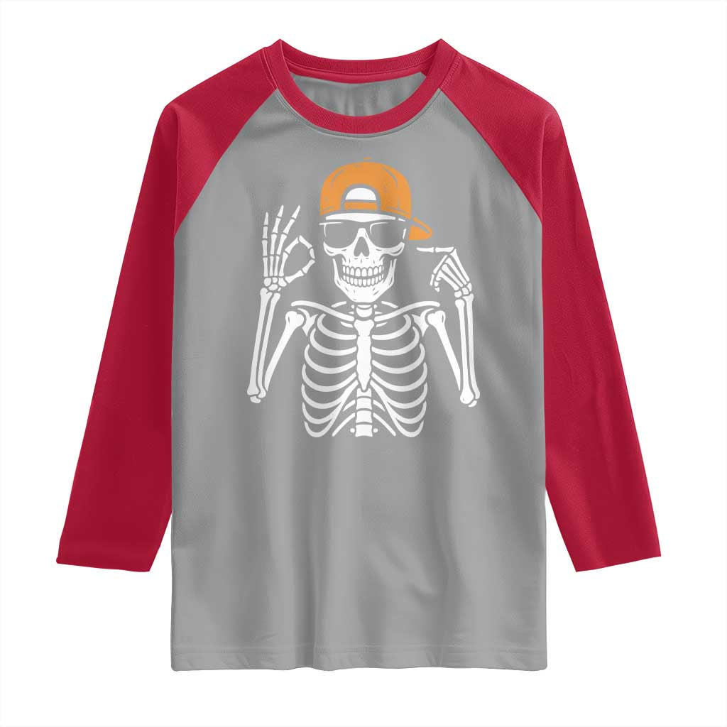 Funny Six Seven 67 Skeleton Gen Alpha Halloween Meme Raglan Shirt TS11 Sport Gray Red Print Your Wear