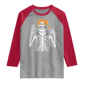 Funny Six Seven 67 Skeleton Gen Alpha Halloween Meme Raglan Shirt TS11 Sport Gray Red Print Your Wear