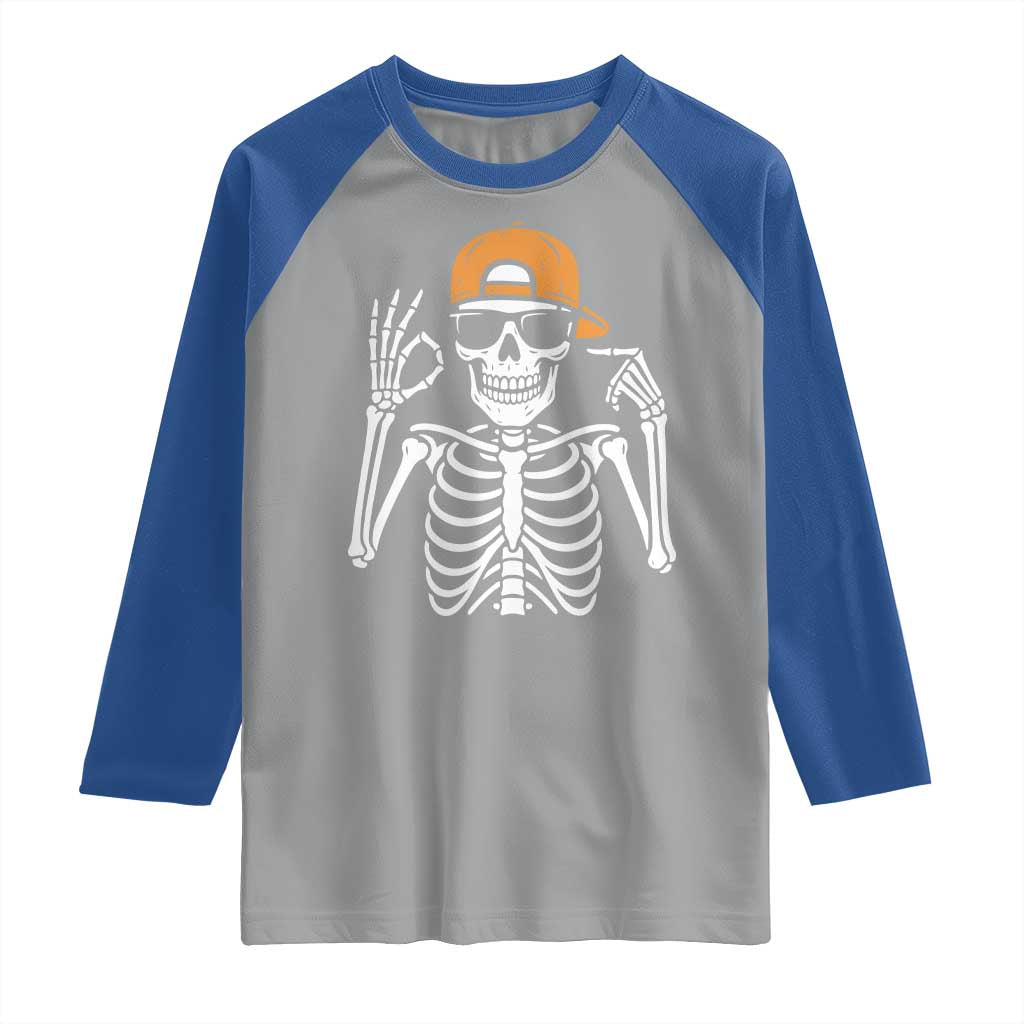 Funny Six Seven 67 Skeleton Gen Alpha Halloween Meme Raglan Shirt TS11 Sport Gray Royal Print Your Wear
