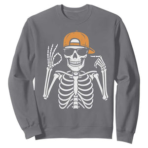 Funny Six Seven 67 Skeleton Gen Alpha Halloween Meme Sweatshirt TS11 Charcoal Print Your Wear