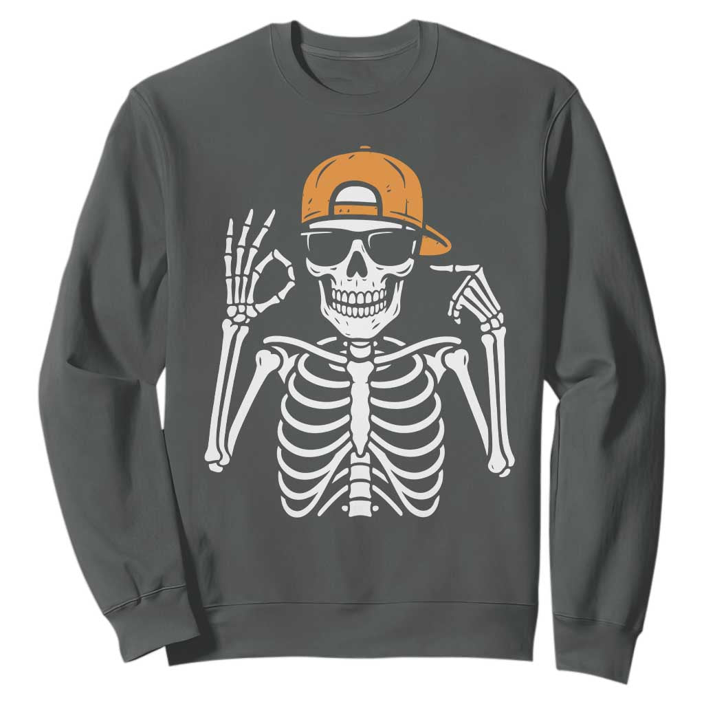 Funny Six Seven 67 Skeleton Gen Alpha Halloween Meme Sweatshirt TS11 Dark Heather Print Your Wear