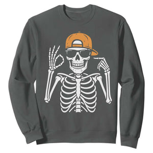 Funny Six Seven 67 Skeleton Gen Alpha Halloween Meme Sweatshirt TS11 Dark Heather Print Your Wear