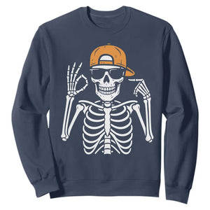 Funny Six Seven 67 Skeleton Gen Alpha Halloween Meme Sweatshirt TS11 Navy Print Your Wear