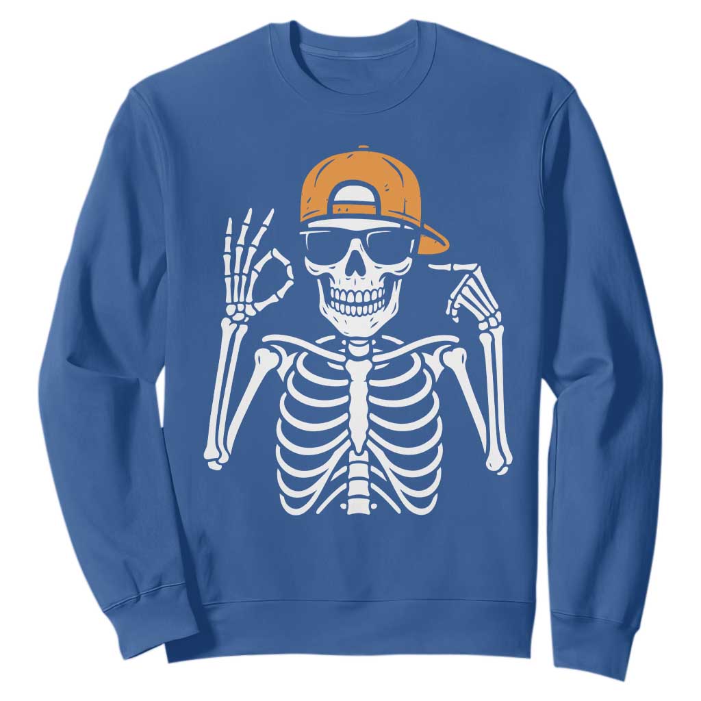 Funny Six Seven 67 Skeleton Gen Alpha Halloween Meme Sweatshirt TS11 Royal Blue Print Your Wear
