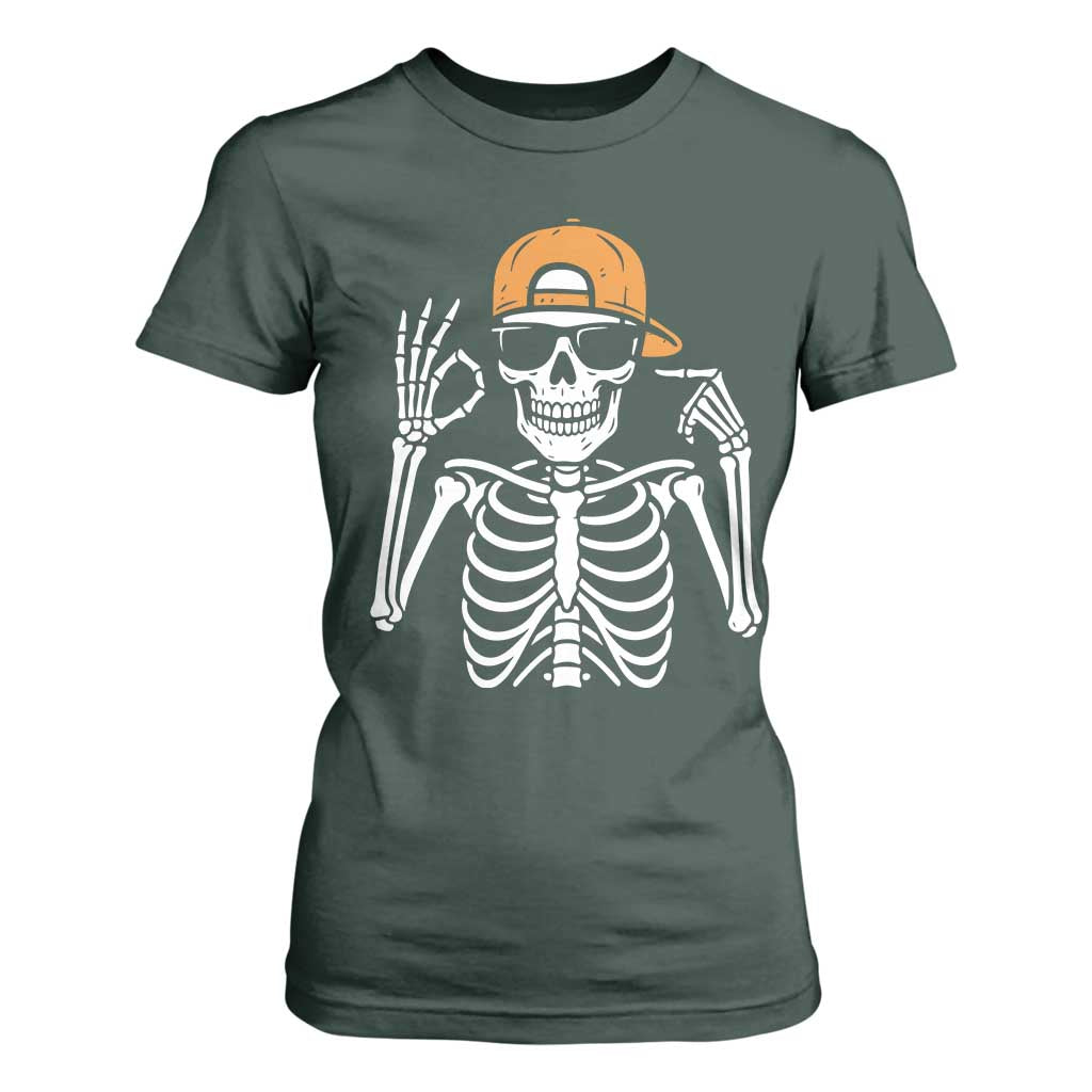 Funny Six Seven 67 Skeleton Gen Alpha Halloween Meme T Shirt For Women TS11 Dark Forest Green Print Your Wear