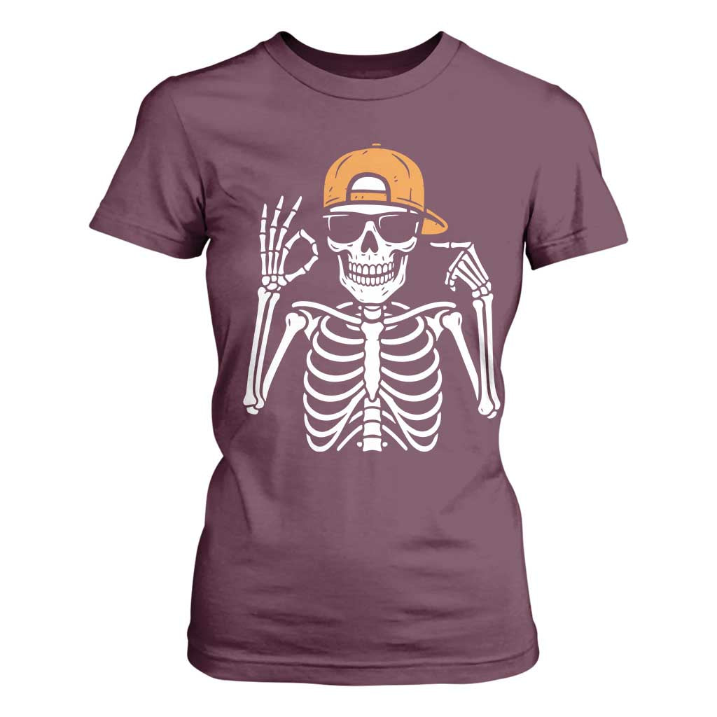 Funny Six Seven 67 Skeleton Gen Alpha Halloween Meme T Shirt For Women TS11 Maroon Print Your Wear