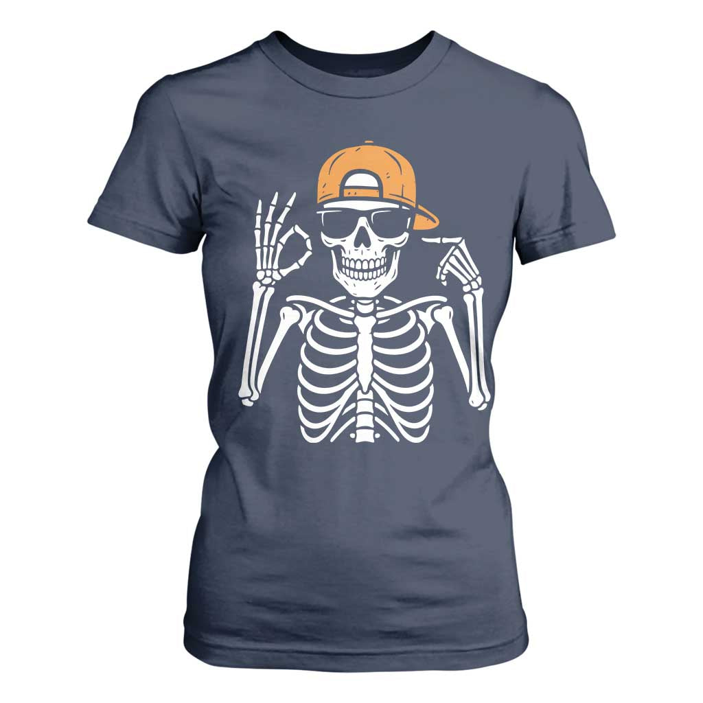 Funny Six Seven 67 Skeleton Gen Alpha Halloween Meme T Shirt For Women TS11 Navy Print Your Wear