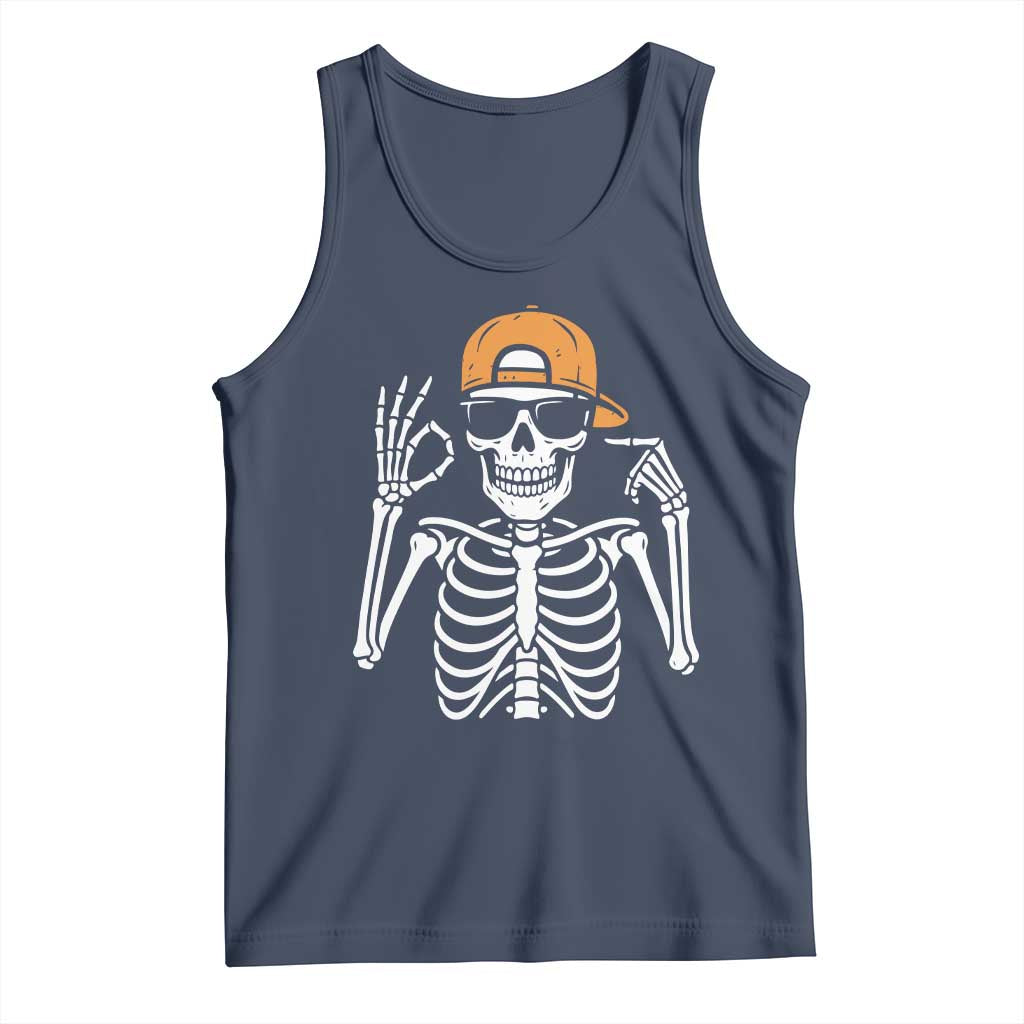 Funny Six Seven 67 Skeleton Gen Alpha Halloween Meme Tank Top TS11 Navy Print Your Wear