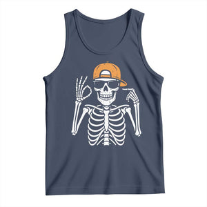 Funny Six Seven 67 Skeleton Gen Alpha Halloween Meme Tank Top TS11 Navy Print Your Wear