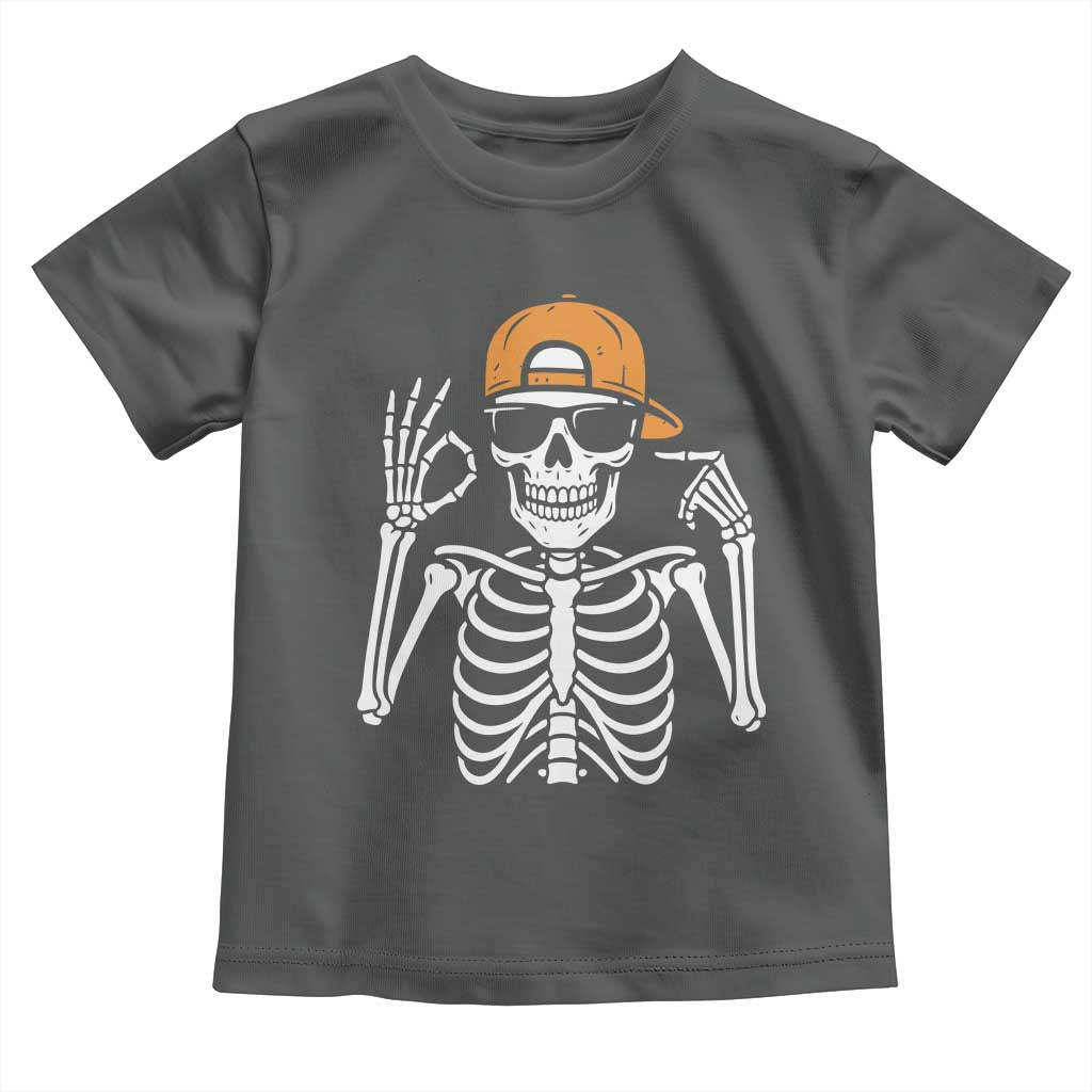 Funny Six Seven 67 Skeleton Gen Alpha Halloween Meme Toddler T Shirt TS11 Dark Heather Print Your Wear