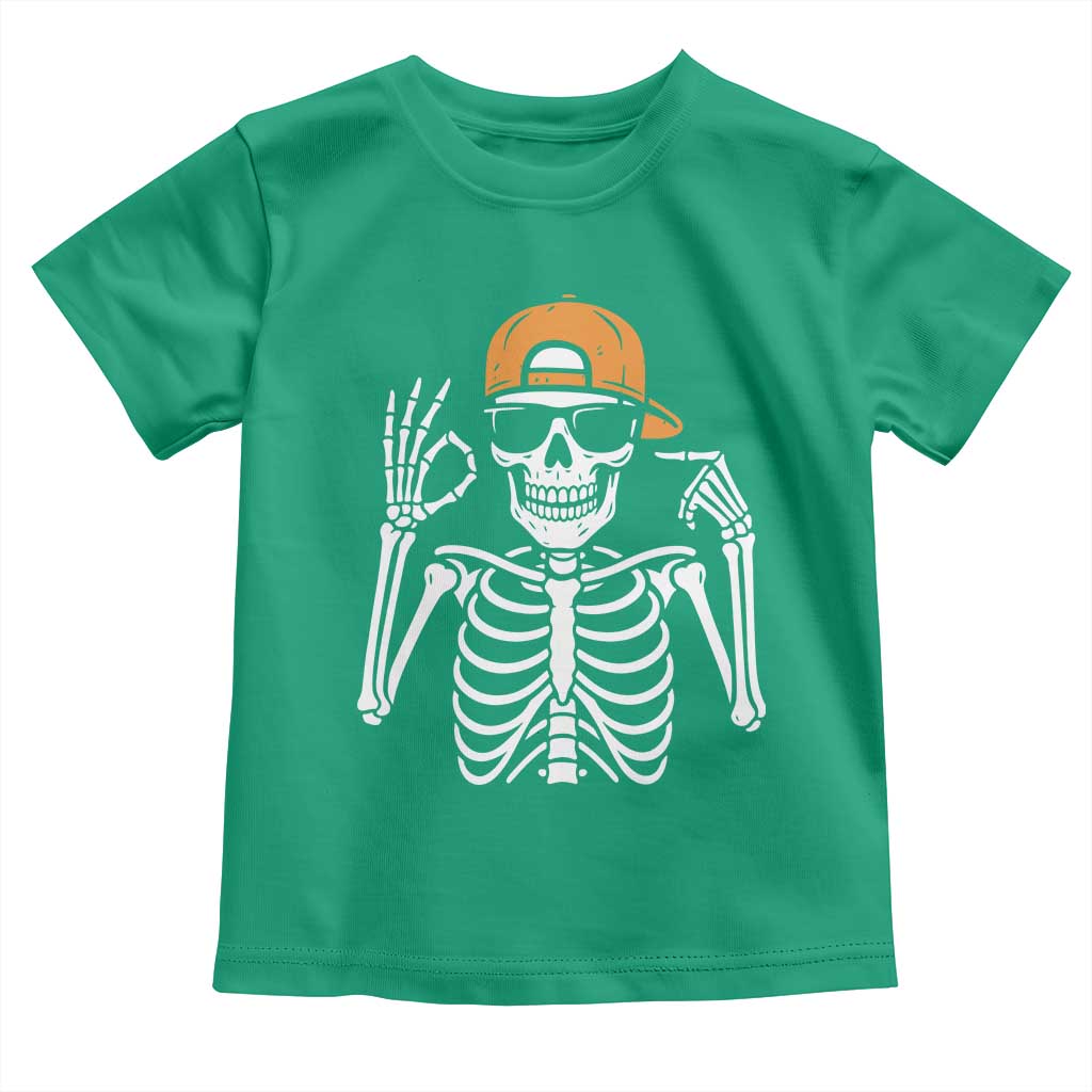 Funny Six Seven 67 Skeleton Gen Alpha Halloween Meme Toddler T Shirt TS11 Irish Green Print Your Wear