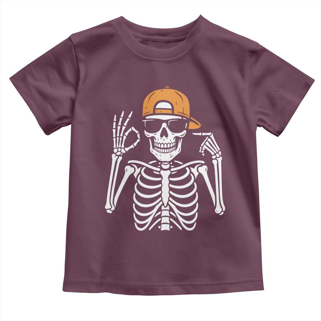 Funny Six Seven 67 Skeleton Gen Alpha Halloween Meme Toddler T Shirt TS11 Maroon Print Your Wear