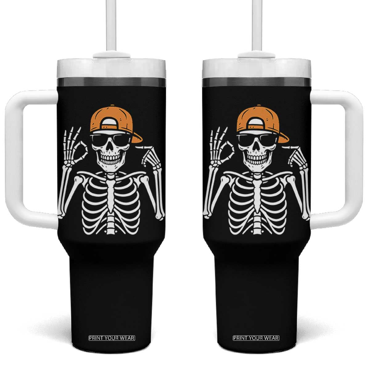Funny Six Seven 67 Skeleton Gen Alpha Halloween Meme Tumbler With Handle TS11 One Size: 40 oz Black Print Your Wear