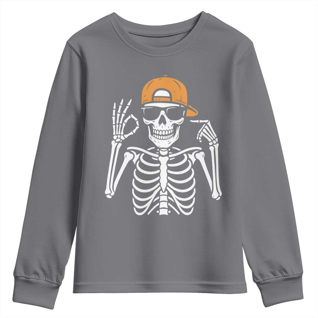 Funny Six Seven 67 Skeleton Gen Alpha Halloween Meme Youth Sweatshirt TS11 Charcoal Print Your Wear