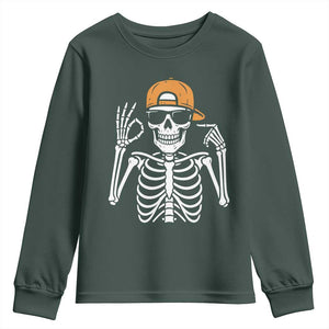Funny Six Seven 67 Skeleton Gen Alpha Halloween Meme Youth Sweatshirt TS11 Dark Forest Green Print Your Wear