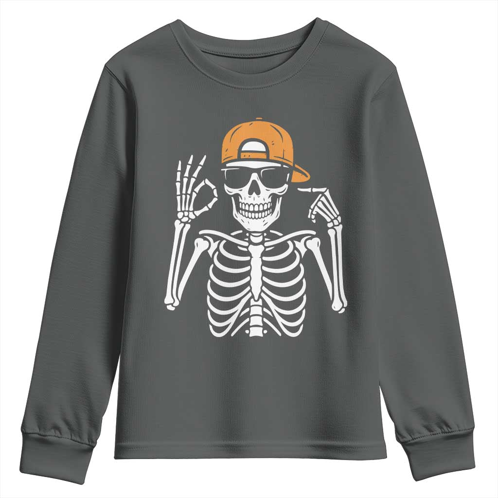 Funny Six Seven 67 Skeleton Gen Alpha Halloween Meme Youth Sweatshirt TS11 Dark Heather Print Your Wear