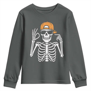 Funny Six Seven 67 Skeleton Gen Alpha Halloween Meme Youth Sweatshirt TS11 Dark Heather Print Your Wear