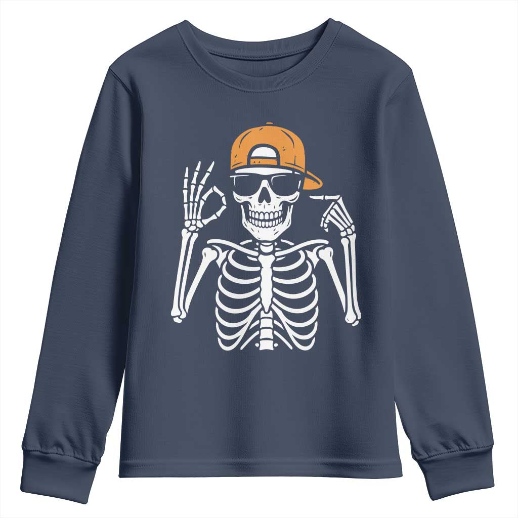 Funny Six Seven 67 Skeleton Gen Alpha Halloween Meme Youth Sweatshirt TS11 Navy Print Your Wear