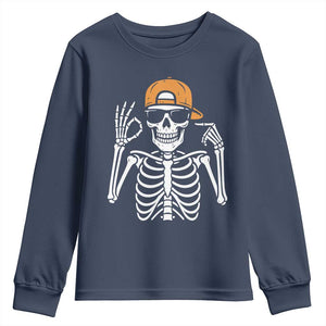 Funny Six Seven 67 Skeleton Gen Alpha Halloween Meme Youth Sweatshirt TS11 Navy Print Your Wear