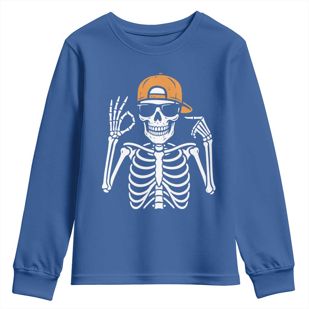 Funny Six Seven 67 Skeleton Gen Alpha Halloween Meme Youth Sweatshirt TS11 Royal Blue Print Your Wear