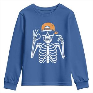 Funny Six Seven 67 Skeleton Gen Alpha Halloween Meme Youth Sweatshirt TS11 Royal Blue Print Your Wear