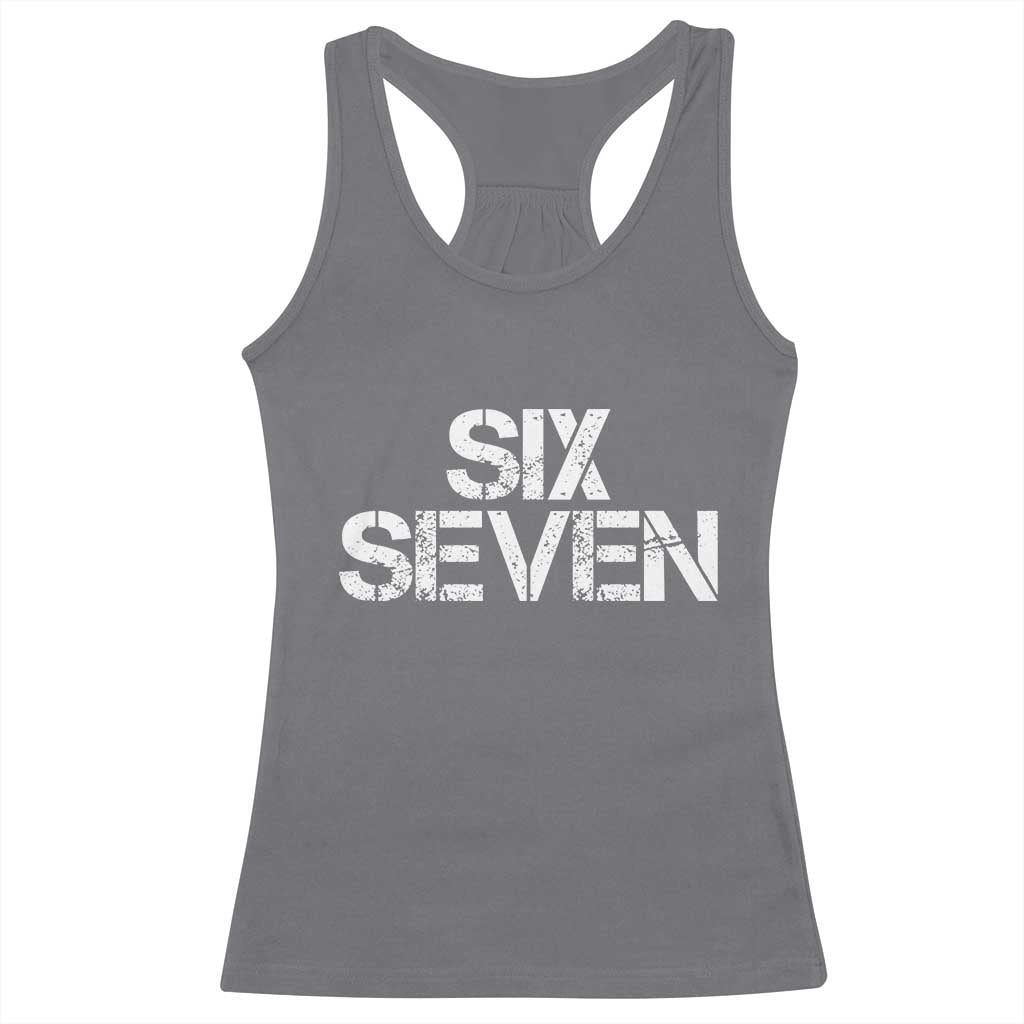 Six Seven Meme Vintage 67 Gen Alpha Meme Racerback Tank Top TS11 Charcoal Print Your Wear