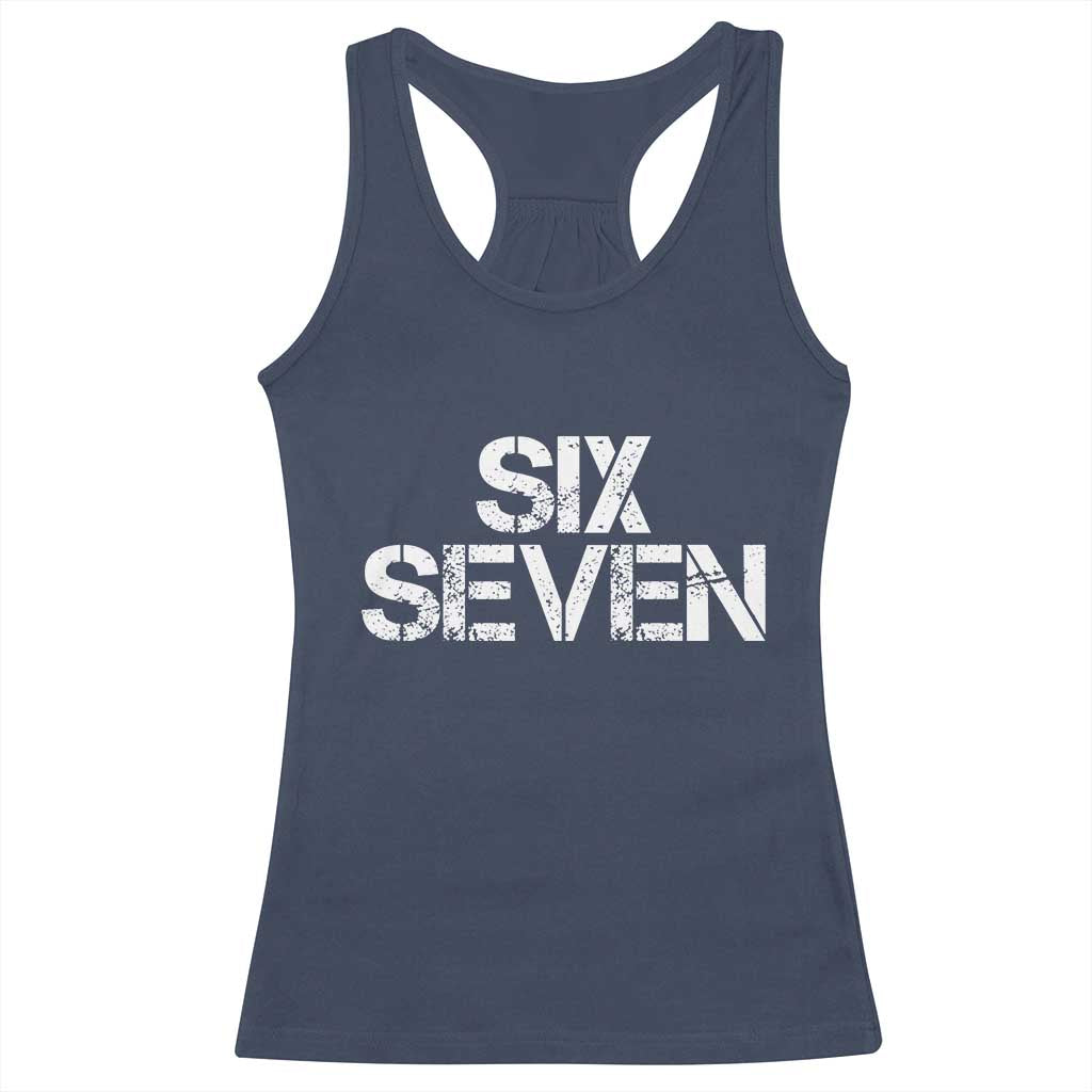 Six Seven Meme Vintage 67 Gen Alpha Meme Racerback Tank Top TS11 Navy Print Your Wear