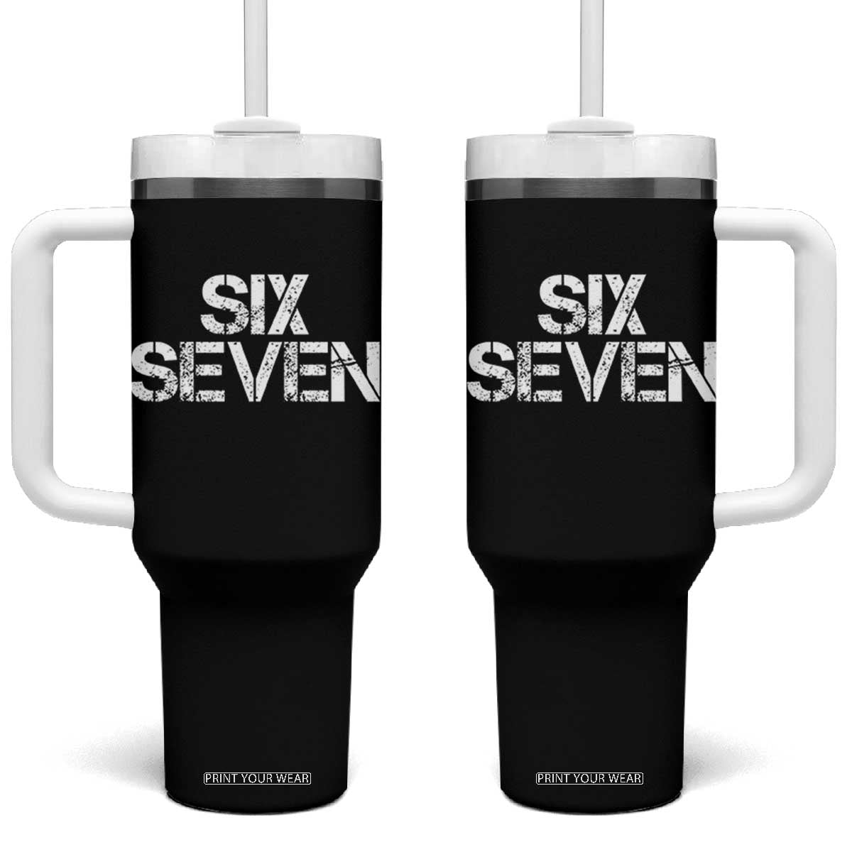 Six Seven Meme Vintage 67 Gen Alpha Meme Tumbler With Handle TS11 One Size: 40 oz Black Print Your Wear
