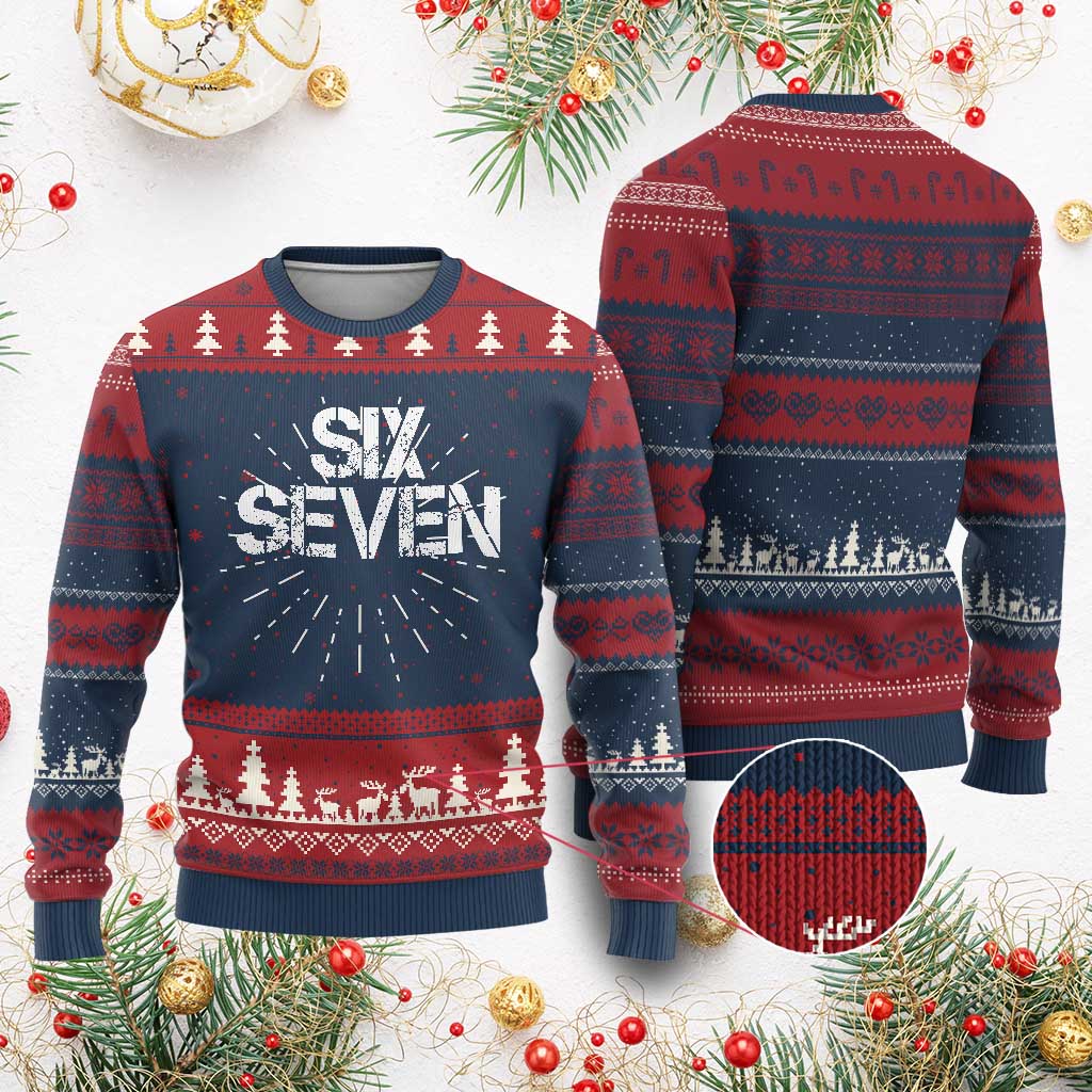 Six Seven Meme Vintage 67 Gen Alpha Meme Knit Sweatshirt TS11 Burgundy Print Your Wear