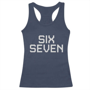 Six Seven Meme Pixel 67 Gen Alpha Internet Joke Racerback Tank Top TS11 Navy Print Your Wear