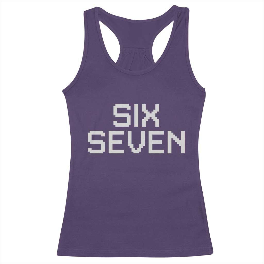 Six Seven Meme Pixel 67 Gen Alpha Internet Joke Racerback Tank Top TS11 Purple Print Your Wear