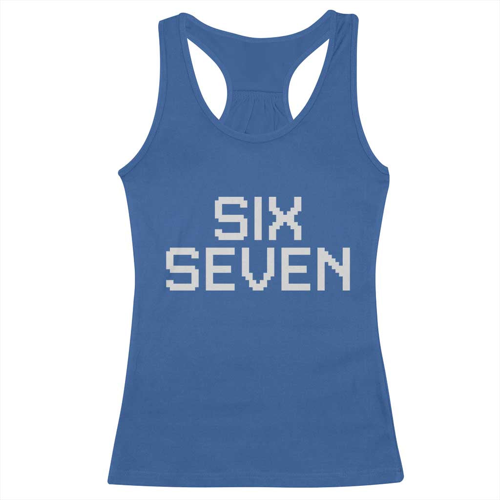 Six Seven Meme Pixel 67 Gen Alpha Internet Joke Racerback Tank Top TS11 Royal Blue Print Your Wear