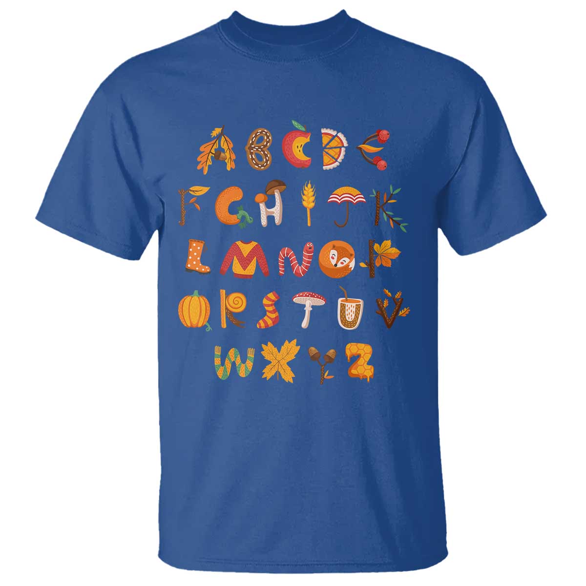 Funny Kindergarten Teacher T Shirt Thanksgiving Alphabet Learning Autumn Season TS11 Royal Blue Print Your Wear