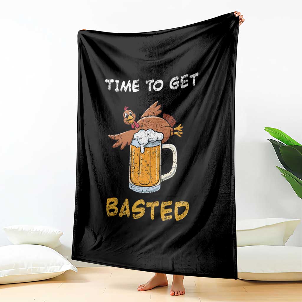 Funny Thanksgiving Beer Throw Blanket Time To Get Basted Vintage Turkey TS11 Print Your Wear