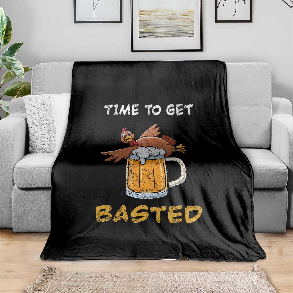 Funny Thanksgiving Beer Throw Blanket Time To Get Basted Vintage Turkey TS11 Print Your Wear