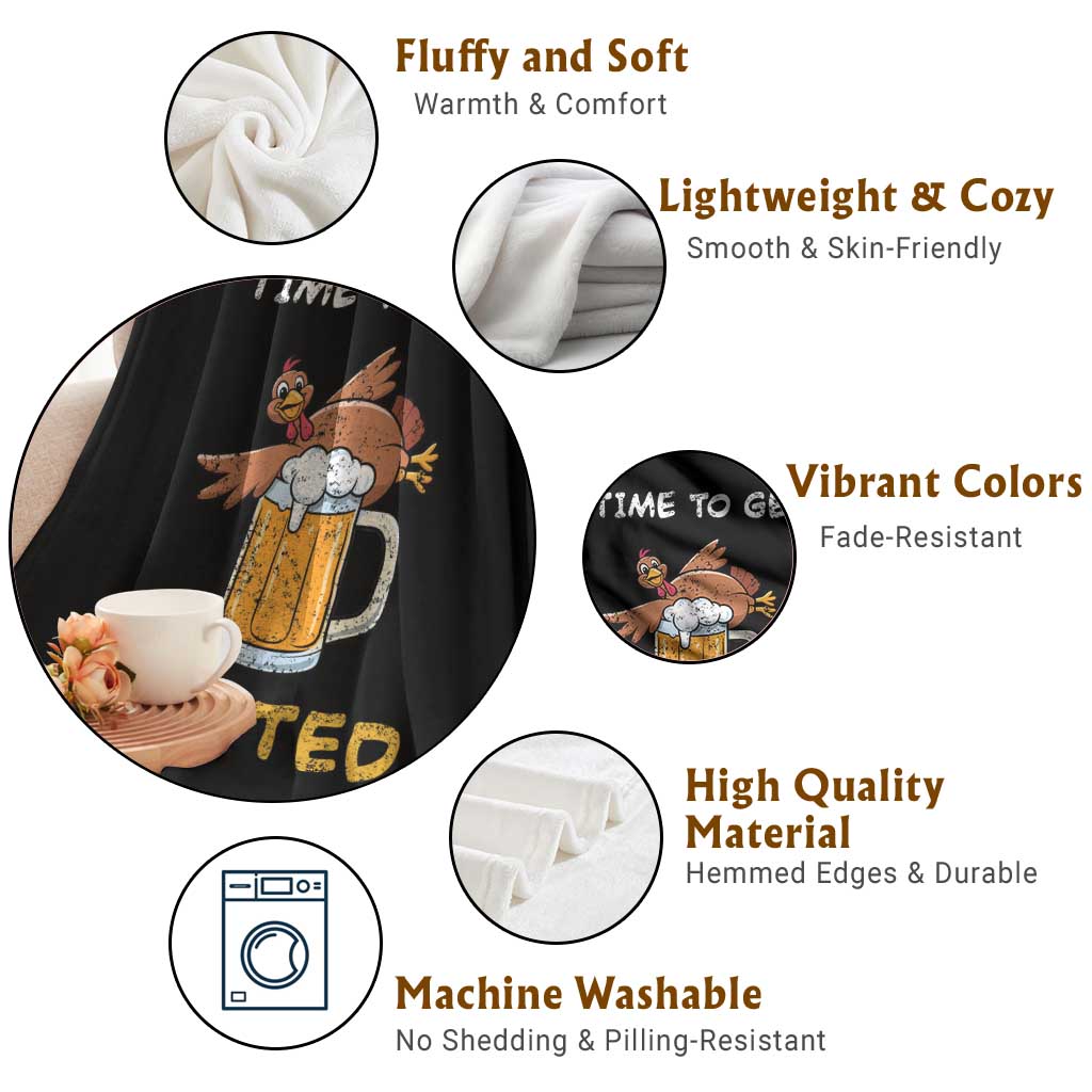 Funny Thanksgiving Beer Throw Blanket Time To Get Basted Vintage Turkey TS11 Print Your Wear