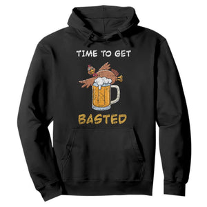 Funny Thanksgiving Beer Hoodie Time To Get Basted Vintage Turkey TS11 Black Print Your Wear