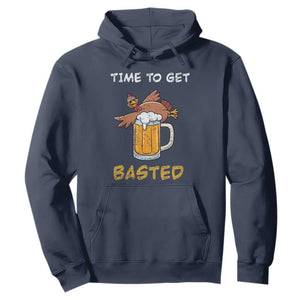 Funny Thanksgiving Beer Hoodie Time To Get Basted Vintage Turkey TS11 Navy Print Your Wear