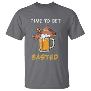 Funny Thanksgiving Beer T Shirt Time To Get Basted Vintage Turkey TS11 Charcoal Print Your Wear