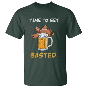 Funny Thanksgiving Beer T Shirt Time To Get Basted Vintage Turkey TS11 Dark Forest Green Print Your Wear