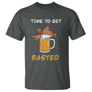 Funny Thanksgiving Beer T Shirt Time To Get Basted Vintage Turkey TS11 Dark Heather Print Your Wear