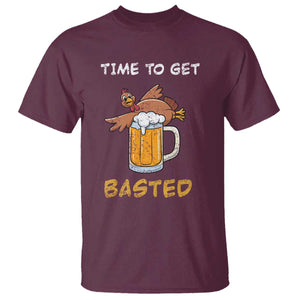 Funny Thanksgiving Beer T Shirt Time To Get Basted Vintage Turkey TS11 Maroon Print Your Wear