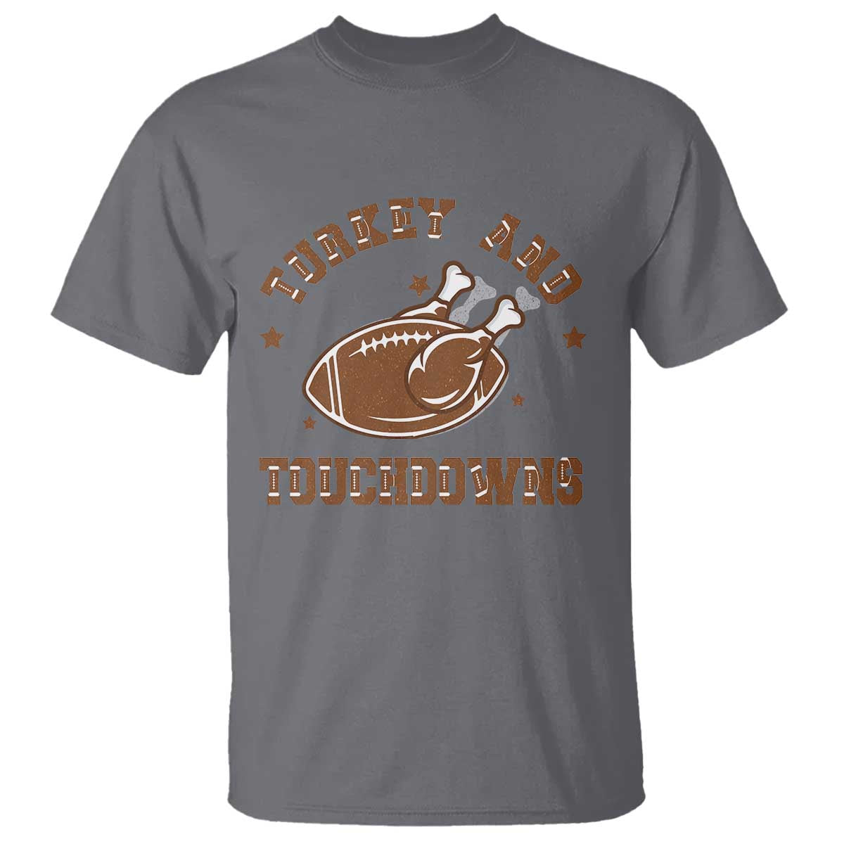 Thanksgiving Football T Shirt Turkey And Touchdowns Vintage American Football TS11 Charcoal Print Your Wear