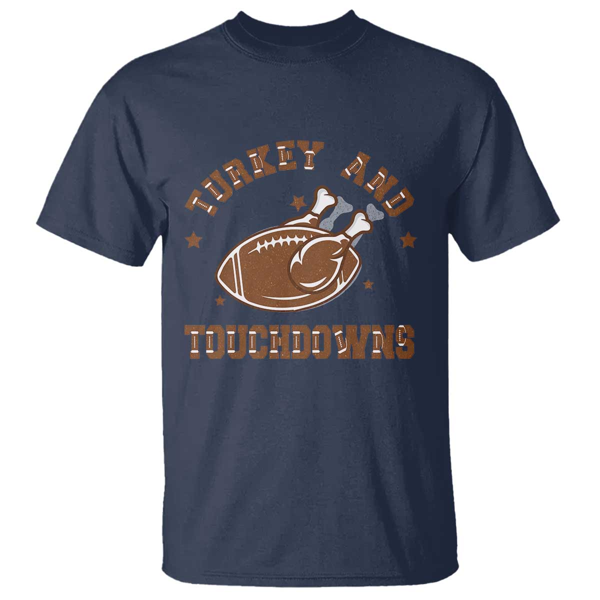 Thanksgiving Football T Shirt Turkey And Touchdowns Vintage American Football TS11 Navy Print Your Wear