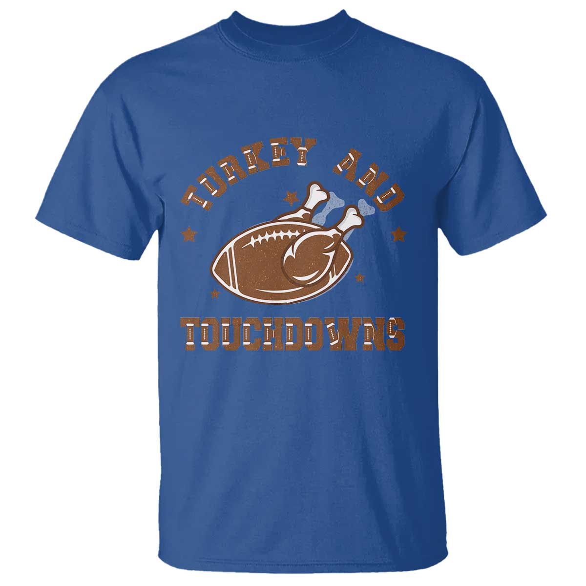 Thanksgiving Football T Shirt Turkey And Touchdowns Vintage American Football TS11 Royal Blue Print Your Wear