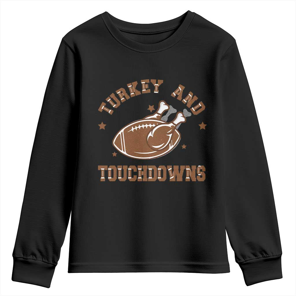 Thanksgiving Football Youth Sweatshirt Turkey And Touchdowns Vintage American Football TS11 Black Print Your Wear